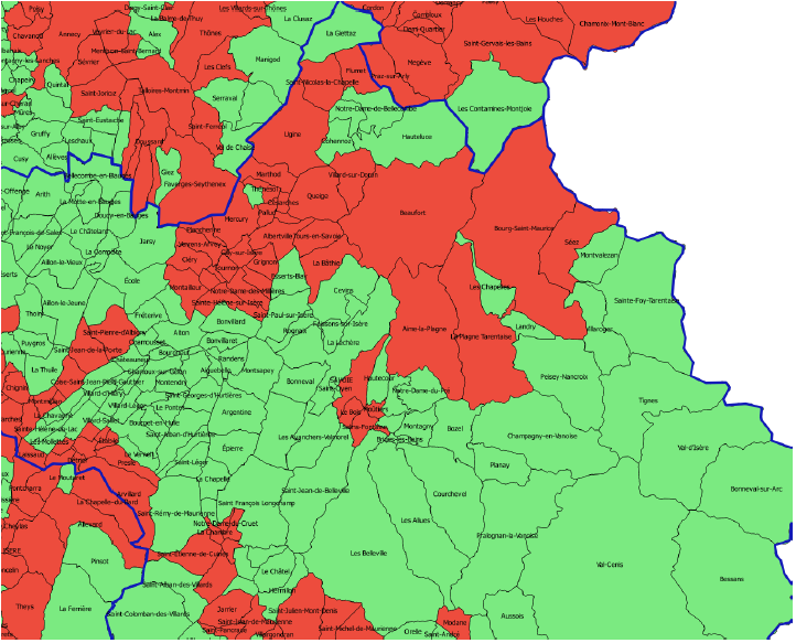 •	Carte des unités urbaines de l’arrondissement d’Albertville, Savoie (73)